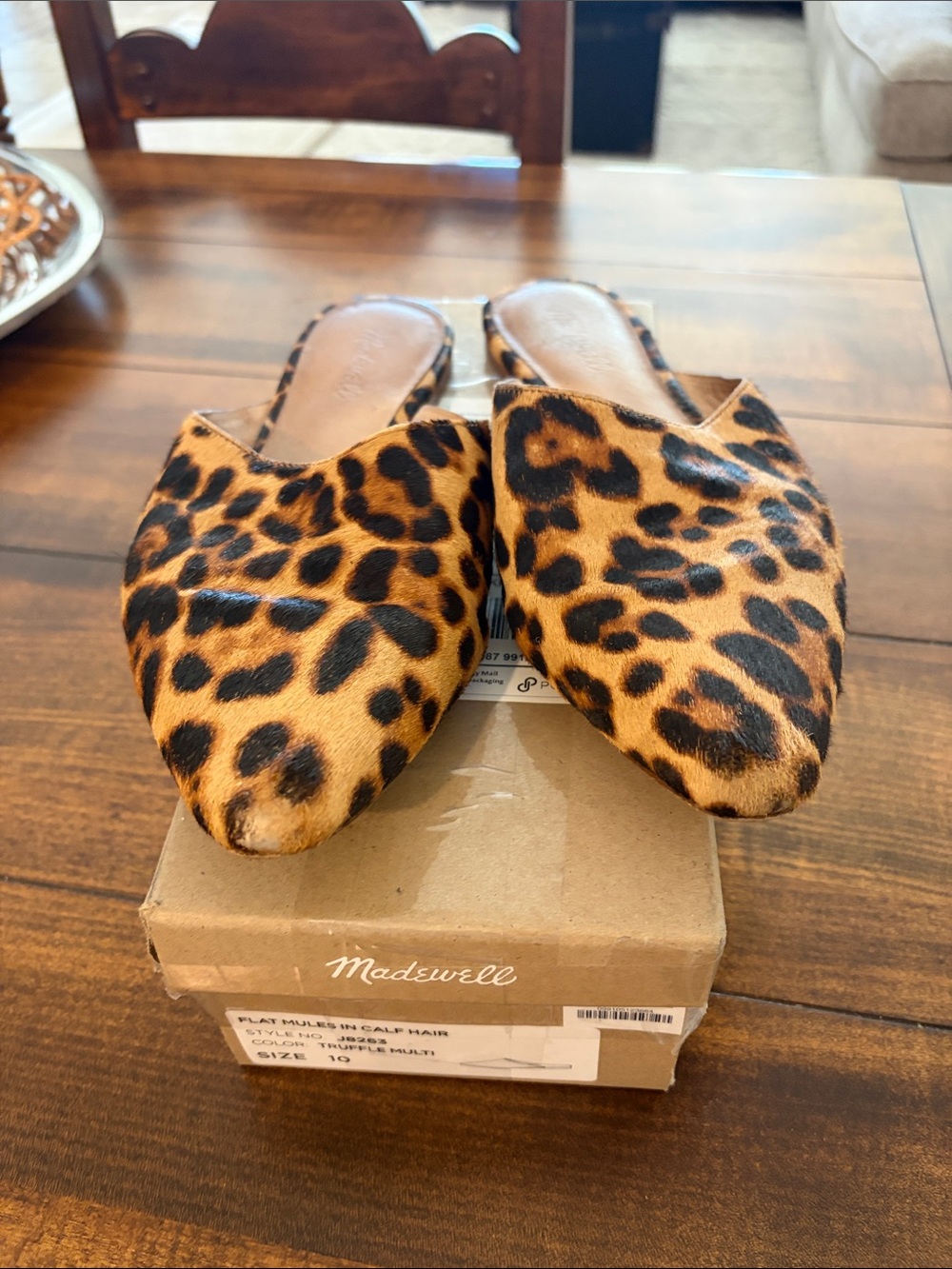 Madewell Leopard-Print Pointed Slip-On Mules in Tan and Black